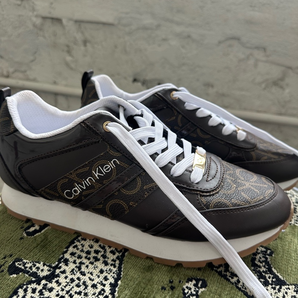 Calvin Klein Brown Logo Runner Sneakers with White Laces